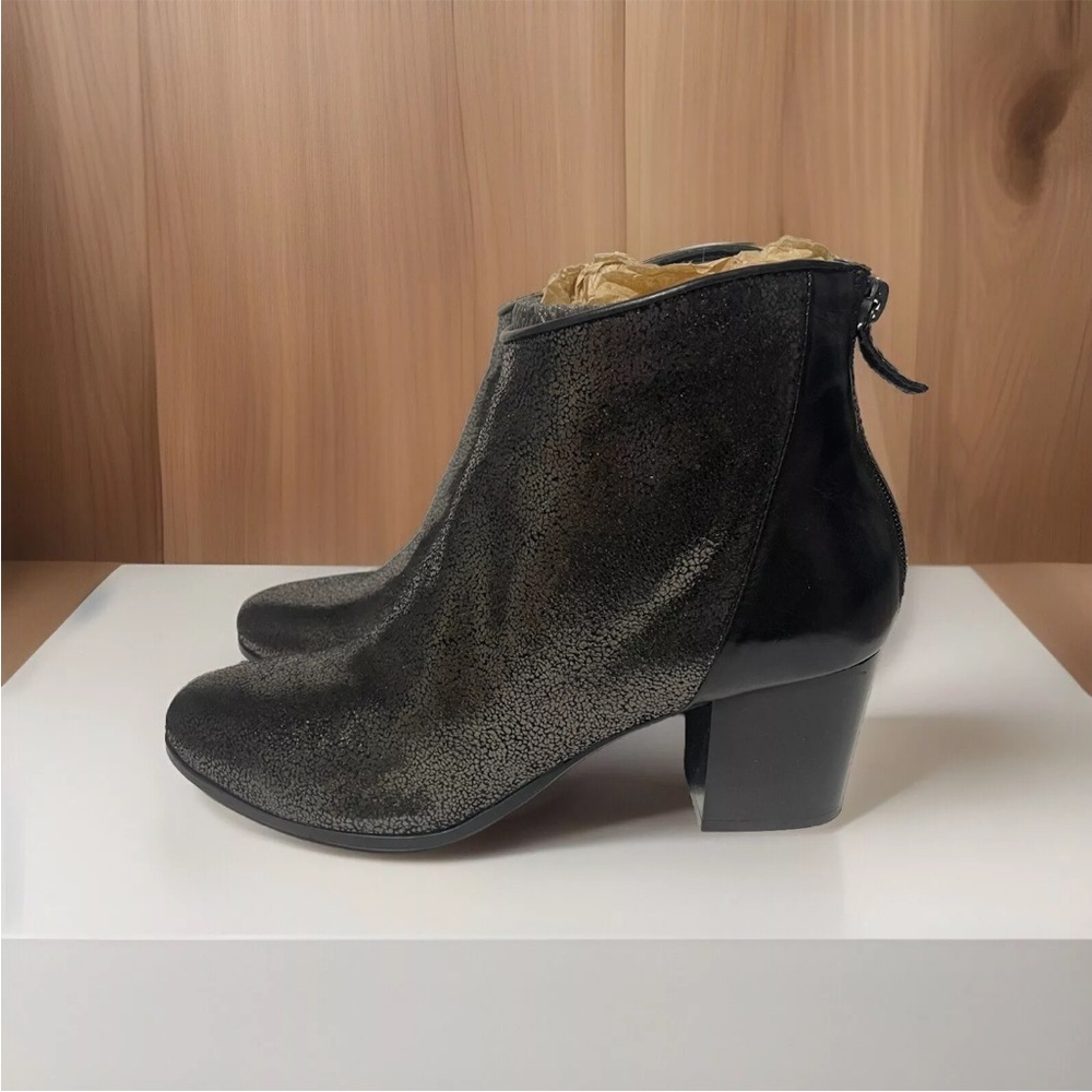Homers NEW Women’s Boots Booties Ankle Metallic Leather Black Heel Size 43